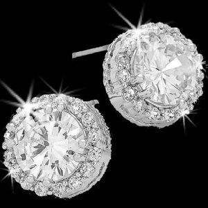 7ct Brilliant round Cut Micro Pave Set Cz Diamond Halo Stud Earrings Silver